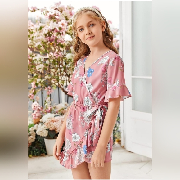 NWOT Teurkia Pink Floral Girls Romper Size Large - Picture 13 of 16